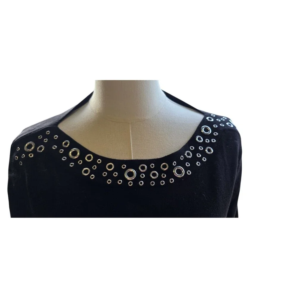 Cable and Gauge Women’s Medium Black Grommet Eyelet Neck 3/4 Sleeve Top